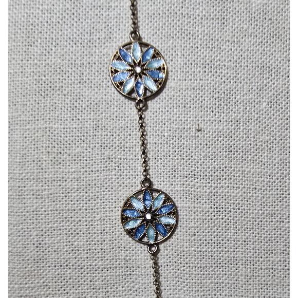 ITALY DYADEMA VERMEIL STERLING BLUE & GREEN ENAMEL FLORAL PETAL NECKLACE - Picture 2 of 9